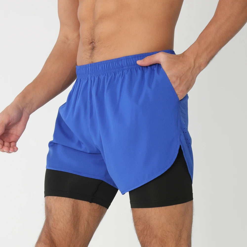 Quick-dry men's 2-in-1 running shorts - lightweight lined, polyester, for gym and summer training