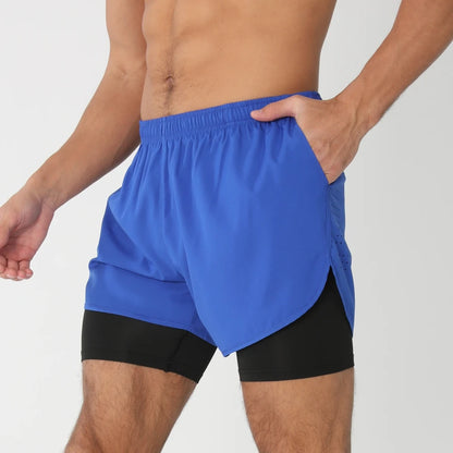 Quick-dry men's 2-in-1 running shorts - lightweight lined, polyester, for gym and summer training