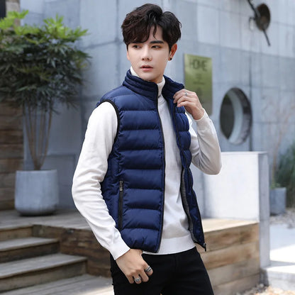 Insulating Men's Puffer Vest - Quilted Cotton Blend, Winter