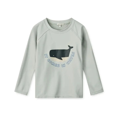 Quick-dry Kids’ Swimwear Set – Rash Guard & Hat, Nylon, Cartoon Seagull Star Print, Beach Holidays