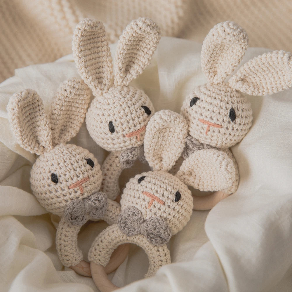 Baby Crochet Rattle Bunny Teether Newborn Sensory Toys