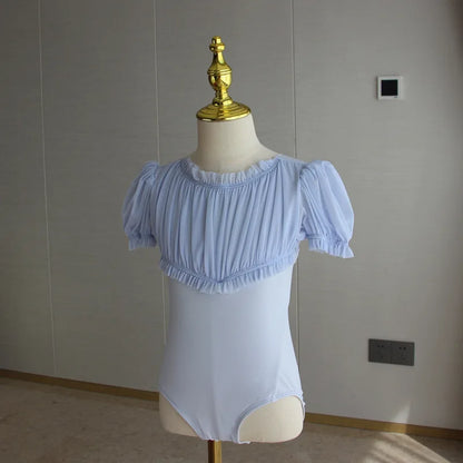 Set body leggero da balletto per ragazze - top con maniche a sbuffo, gonna tutu in tulle, poliestere, per lezione di danza