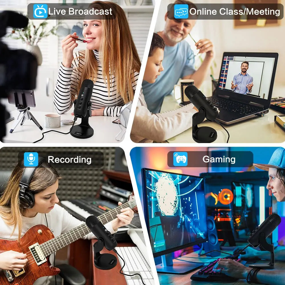 USB Condenser Microphone Desktop Mic For Streaming Podcast