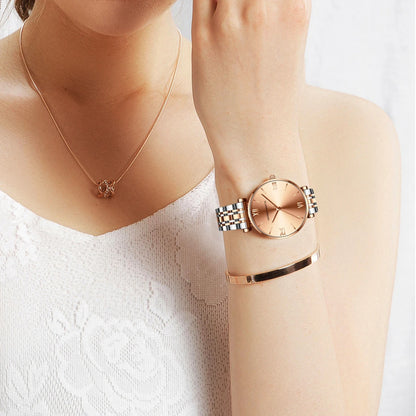 Timeless women's rose gold quartz wristwatch - stainless steel water-resistant minimalist round dial