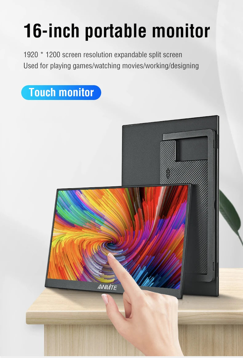 16 Inch Draagbare Touch Monitor 1920x1200 HDR10 Laag Blauw