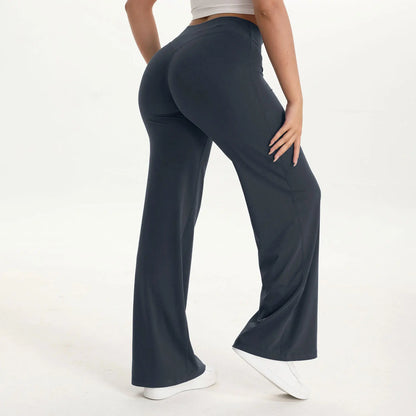 Zachte en flatterende dames yogabroek - midtaille rechte pijp, nylon/elastaan mix, voor sportschool en pilates