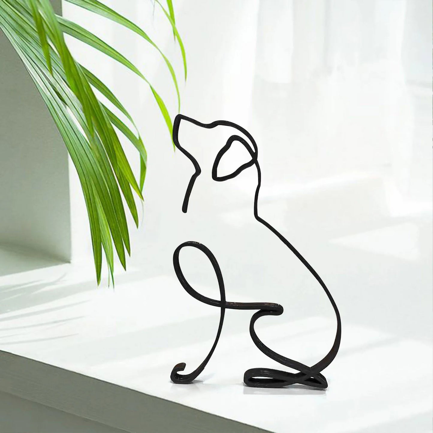 Minimalist Metal Dog Sculpture - Unique Home Office Decor, Modern Art Figurine