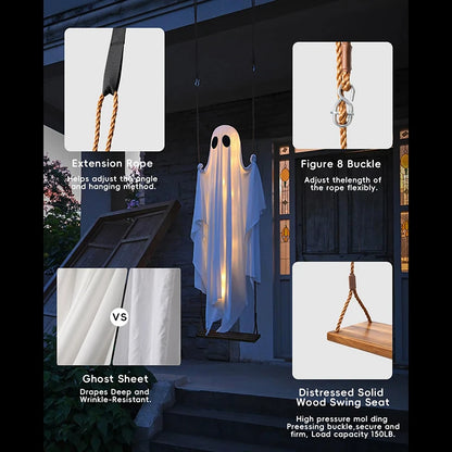 Hanging Swing Ghost Decoration Halloween 2025 Porch Lights