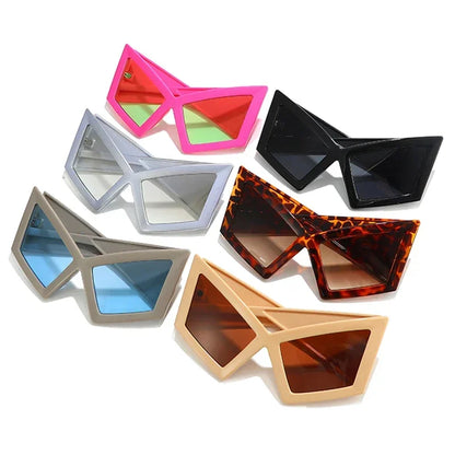 Oversized Cat Eye Sunglasses Women Red UV400 Shades Retro Gradient Fashion