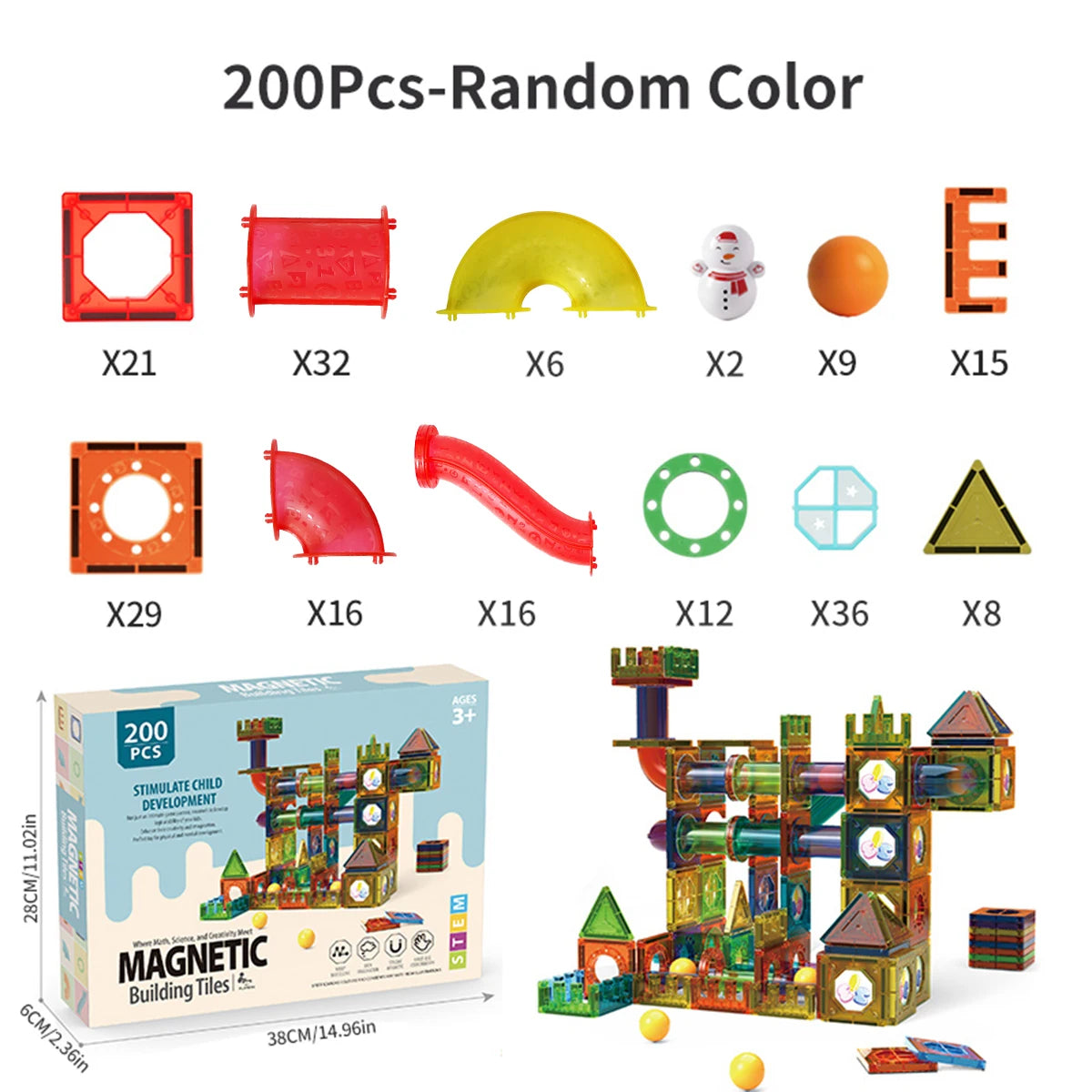 3D Magnetic Building Tiles for Kids - Clear STEM Educational Toys, Creative Marble Run Blocks Set