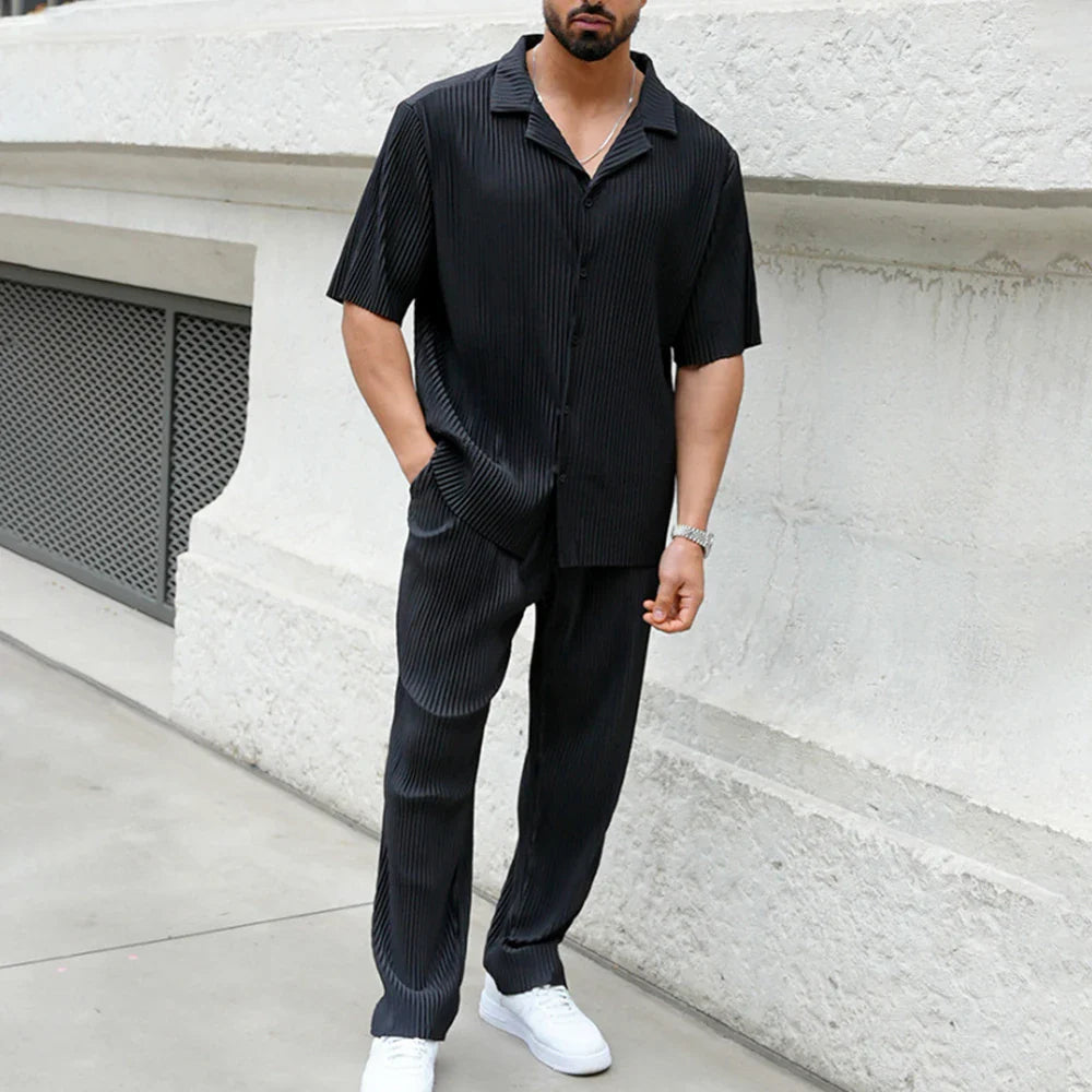 Women's Loungewear Set - Lightweight Linen Short-Sleeved Shirt and Fluid Pants for Summer Comfort-6