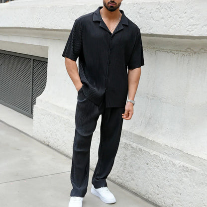 Women's Loungewear Set - Lightweight Linen Short-Sleeved Shirt and Fluid Pants for Summer Comfort-6