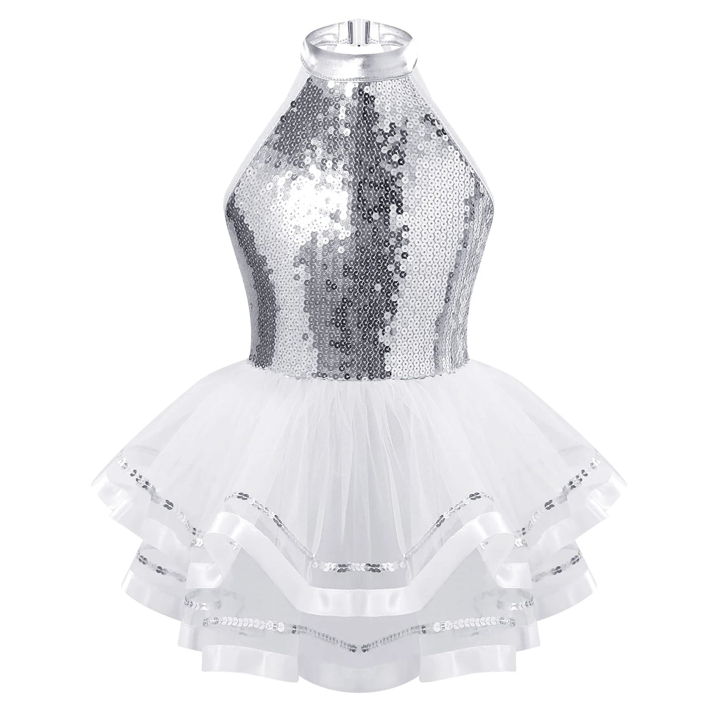 Lightweight girls' leotard - sequined skirted tutu, polyester, for ballet and dance performances
