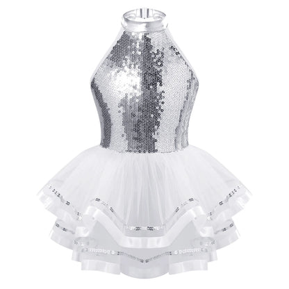 Lightweight girls' leotard - sequined skirted tutu, polyester, for ballet and dance performances