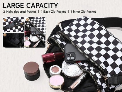Casual women's checkered fanny pack – large capacity bum bag, adjustable crossbody mommy travel bag