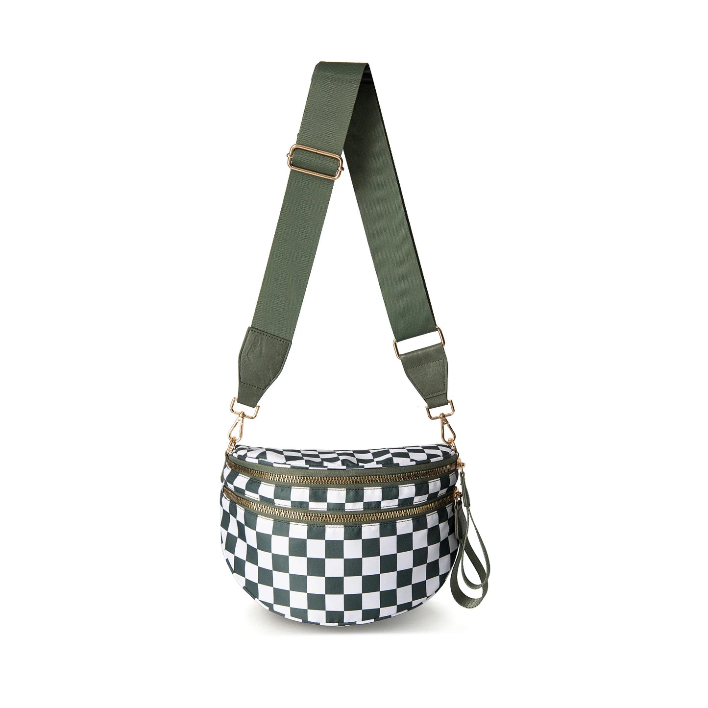 Versatile unisex crossbody bum bag – checkered nylon, box shape, travel and daily use