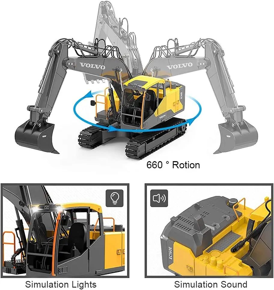 RC Excavator 1/16 Scale Alloy Digger 3in1 Construction Vehicle Fall 2025 Gift Idea