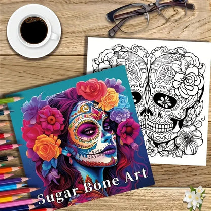 Coloring Book Upgraded Thickened Paper Sugar Skull Art Halloween Trend Gift Idea 22 Pages