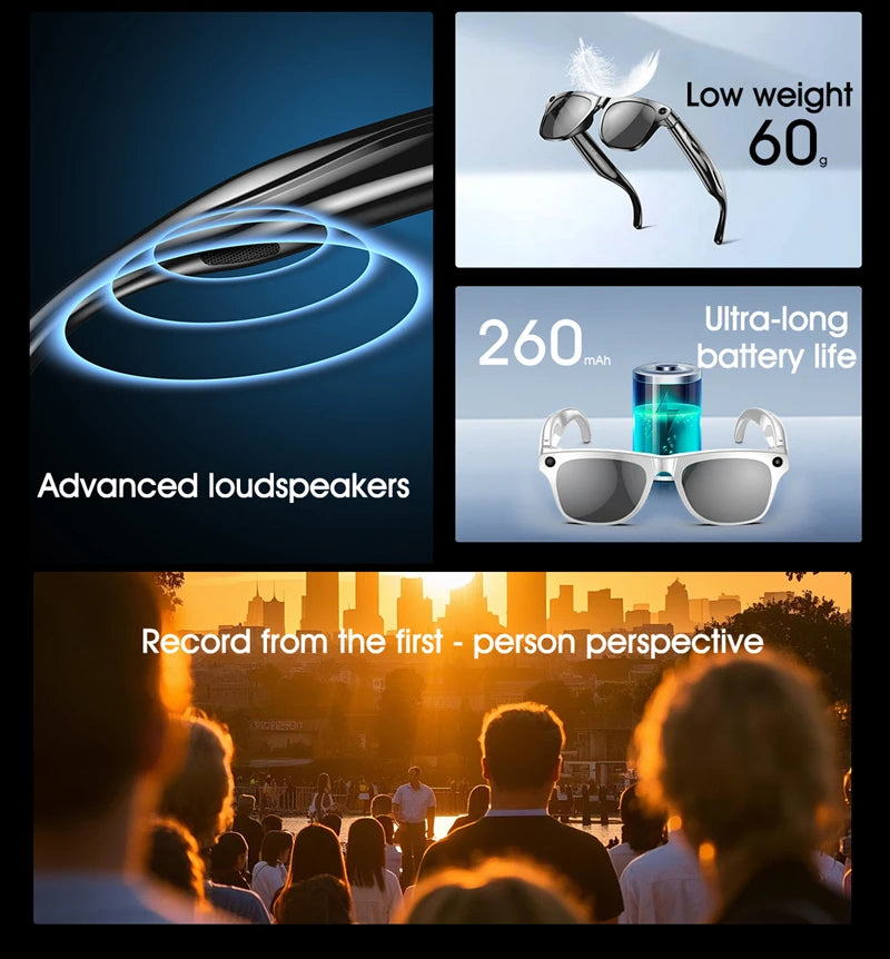 4K AI Smarte Kamera Briller Fotokromiske Reise Håndfri