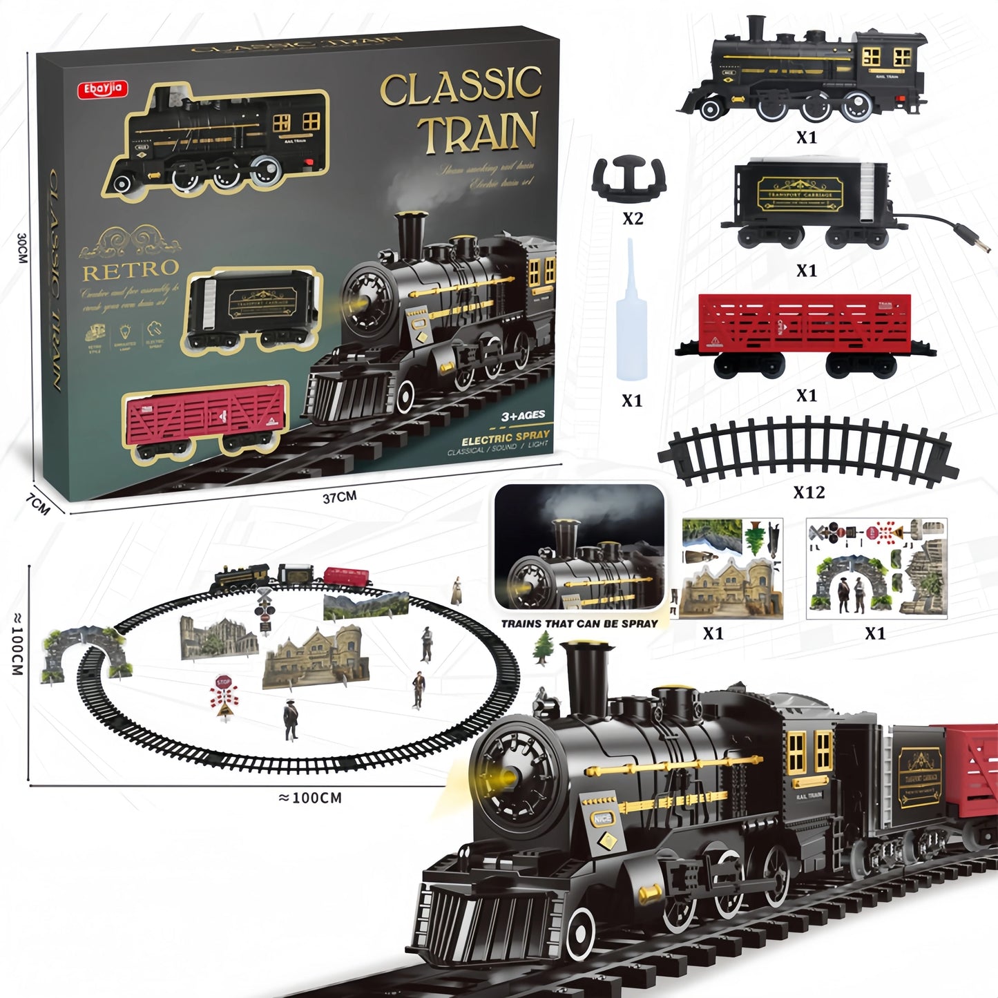 Retro Classic Electric Train Set for Kids - Long Track Steam Engine Toy with Lights and Sounds, Perfect New Year Gift