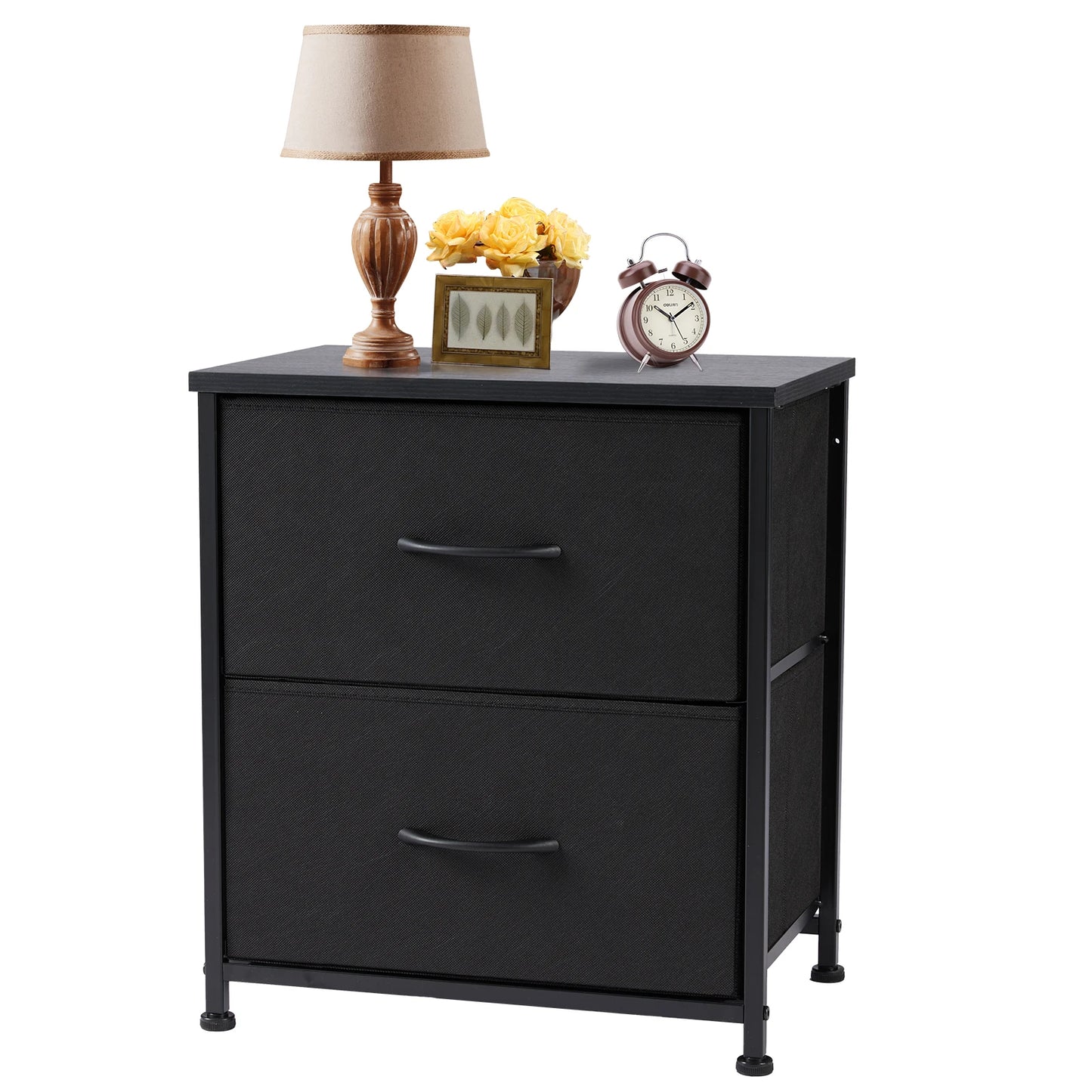 Versatile 2-Drawer Nightstand with Fabric Storage for Bedroom and Living Room