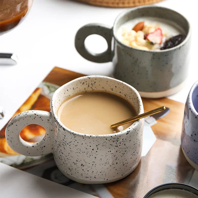 Ceramic Mug 300ml Porcelain Ring Handle Speckled Handmade Modern Coffee Cup Fall 2025 Cozy Gift
