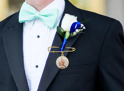 Custom Photo Brooch Pin - Personalized Memorial Picture Wedding Boutonniere Pendant, Zinc Alloy