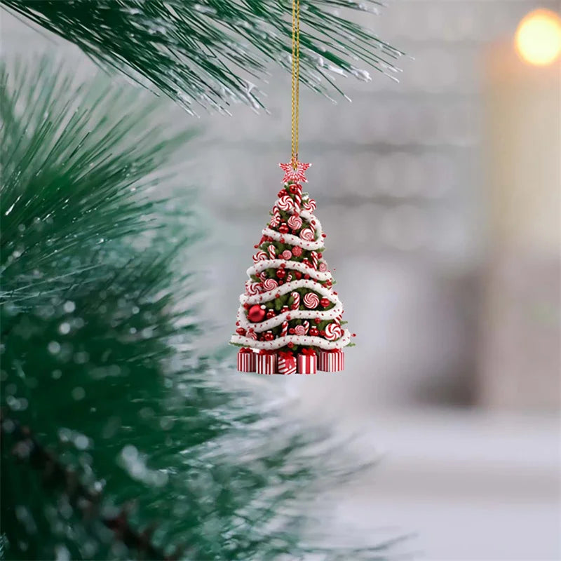 Personalized Acrylic Christmas Tree Pendant - Cute Holiday Decoration for Home, 8cm Festive Ornament for New Year Parties