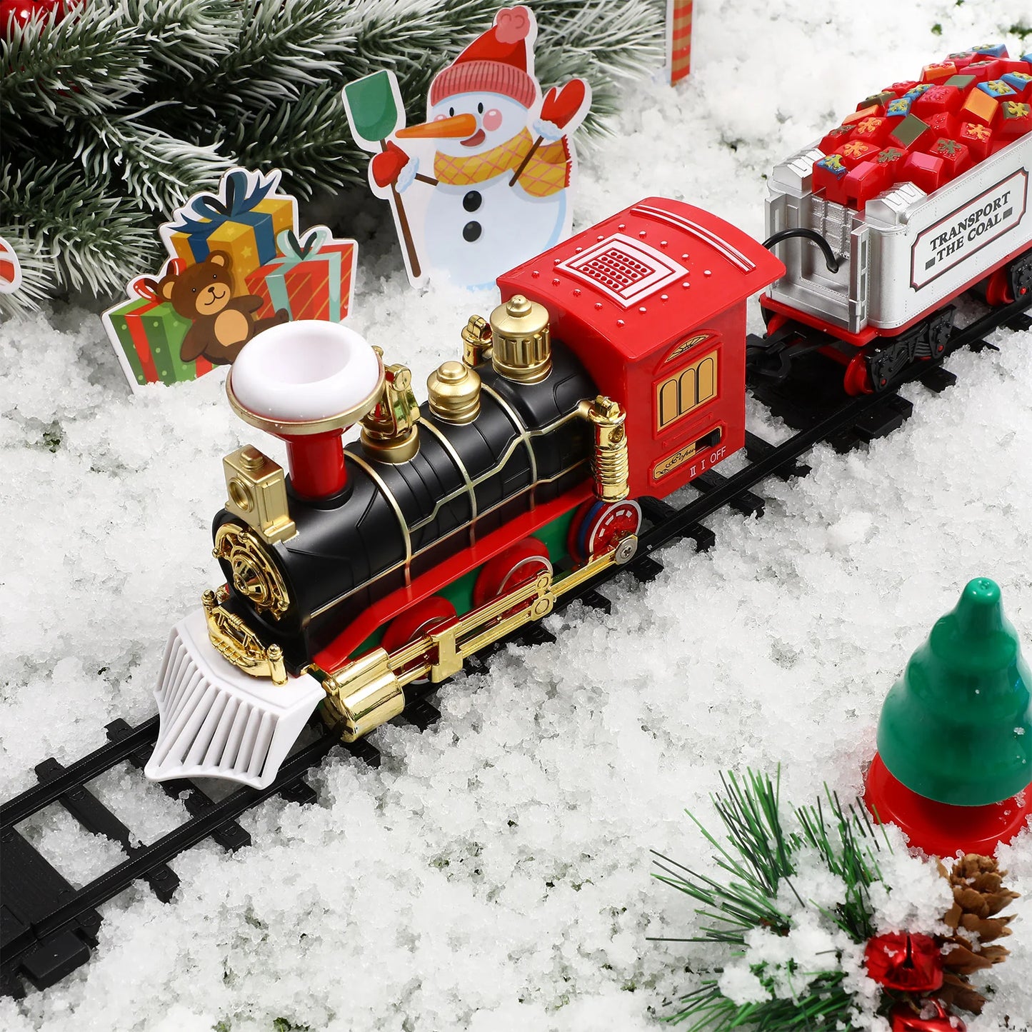 Electric Christmas Train Set for Kids - Colorful Plastic Model with Tracks, Realistic Sounds & Lights, Perfect Holiday Gift