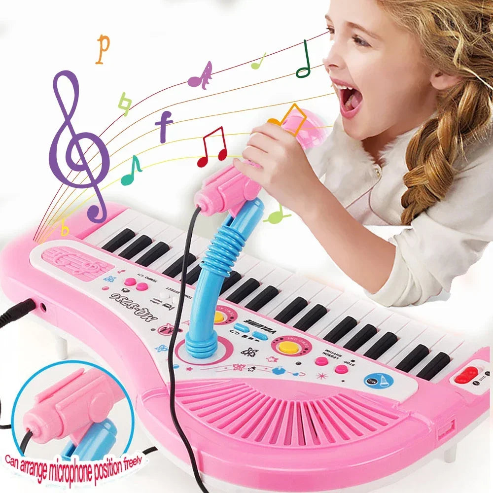 Chriyungel Tastiera di pianoforte elettronico per bambini con microfono - Giocattolo musicale regalo per principianti dai 3 anni in su, portatile e ricaricabile tramite USB