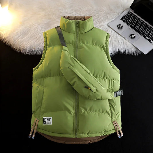 Warm Relaxed Men Puffer Vest - Stand Collar Quilted Autumn