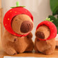 Kawaii Capybara Plush Toy - Fluffy Stuffed Animal with Turtle Bag & Strawberry Cap, Ideal Birthday Gift for Kids & Home Decoration