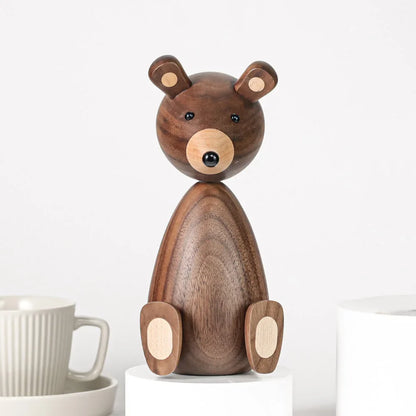 Wooden Bear Figurines Brown Nordic Decorative Sculptures Fall 2025 Cozy Shelf Mantel Accent Gift Idea