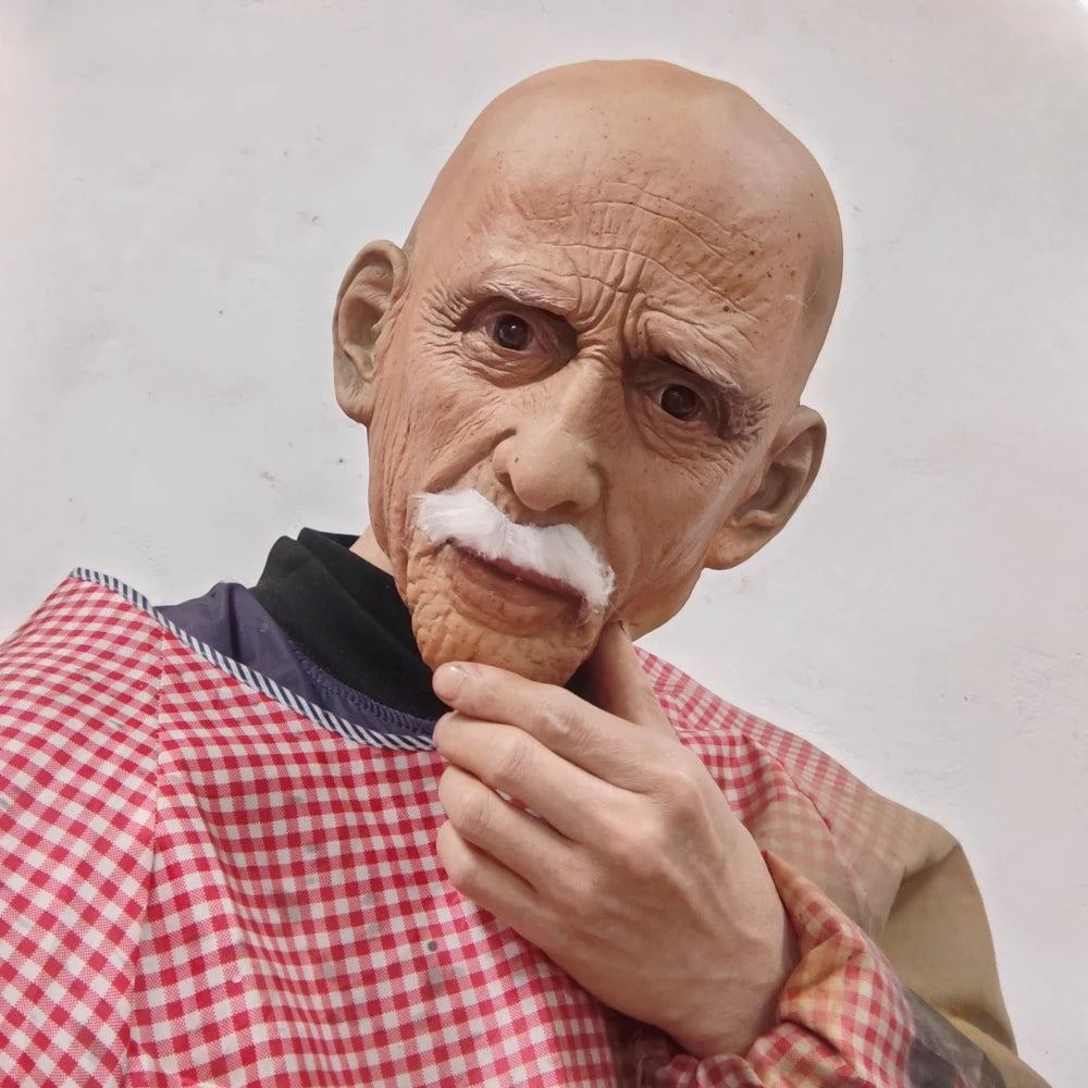 Realistisch latex cosplaymasker van een oude man met baard dat het hele hoofd bedekt, voor volwassenen, rekwisiet voor Halloweenfeesten 2026