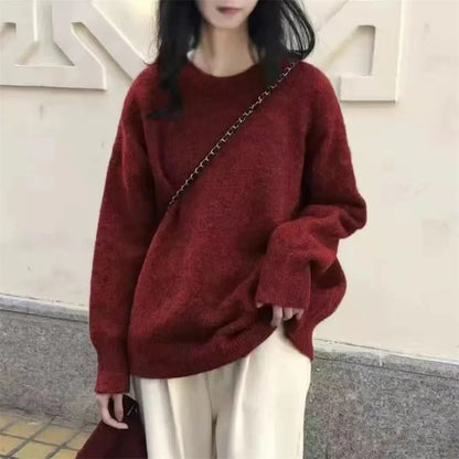 Cozy Oversized Women’s Pullover Sweater - Round Neck Knit