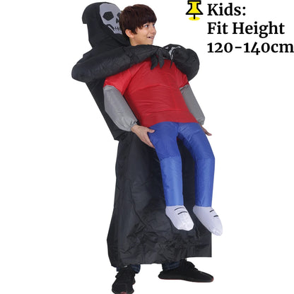 Opblaasbaar zwart gewaad met spookmasker, kostuumaccessoire voor volwassenen, Halloween, carnaval en gemaskerde cosplayfeesten 2026