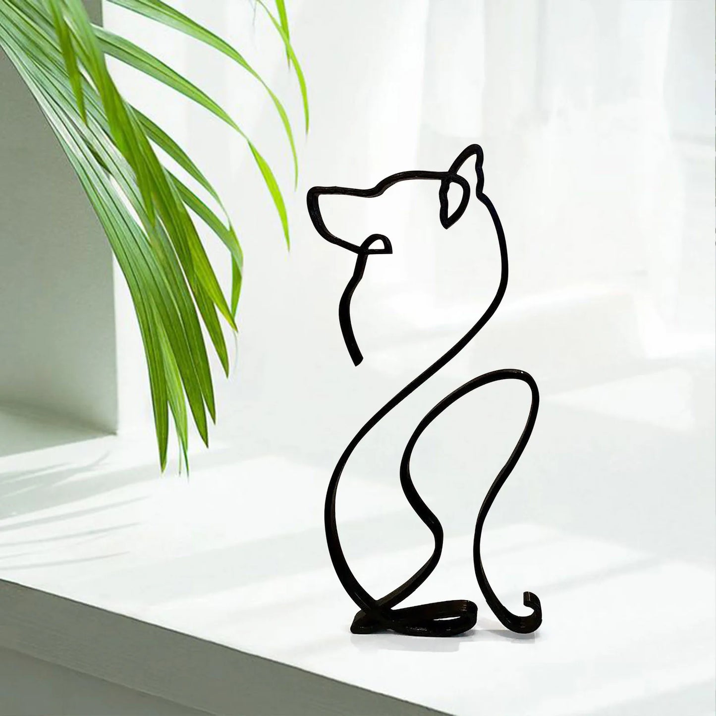 Minimalist Metal Dog Sculpture - Unique Home Office Decor, Modern Art Figurine