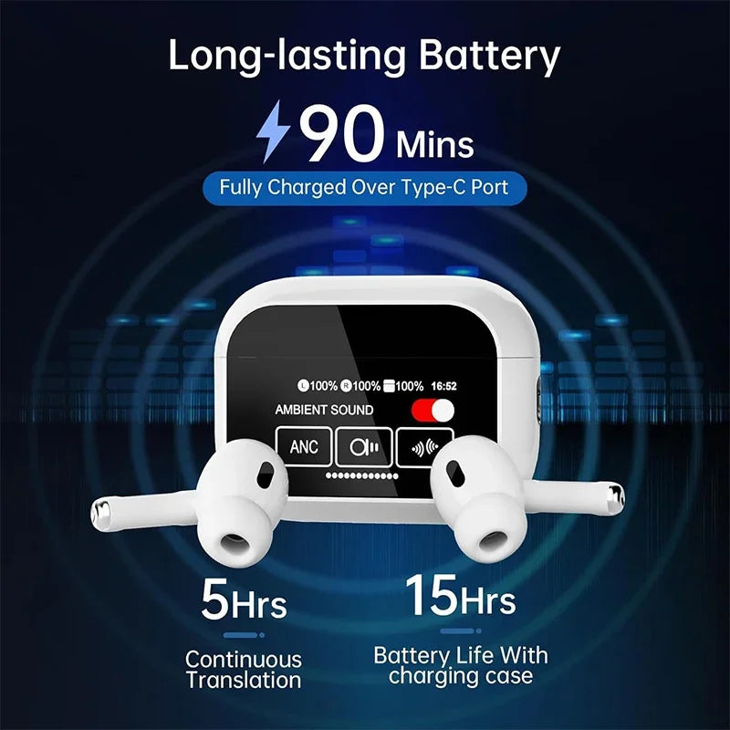 AI Translator Earbuds Offline 144 Languages 60H Case