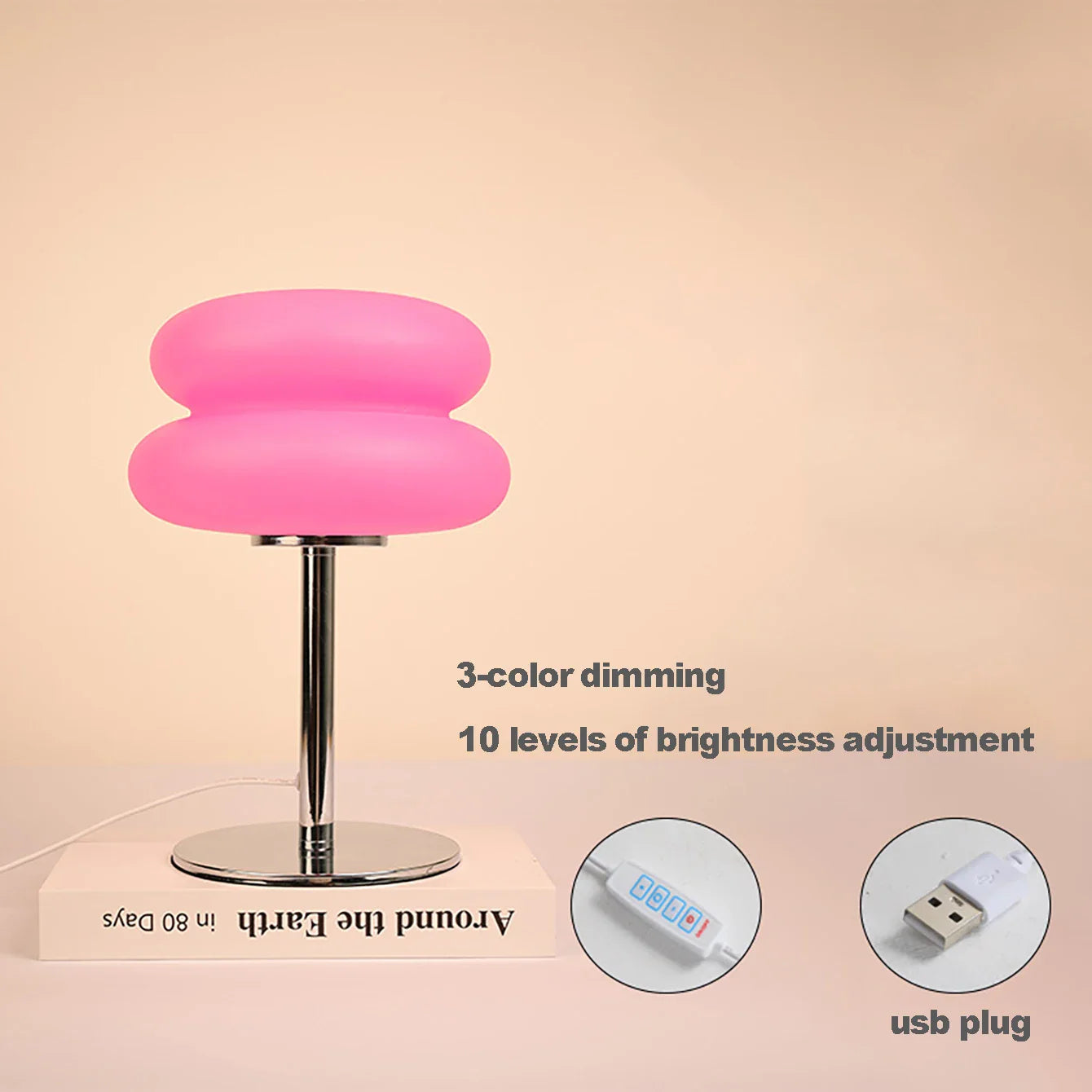 Lampada da tavolo crema paralume in plastica lampada da comodino a fungo autunno 2025 dimmerazione tricolore USB LED inclusi atmosfera accogliente