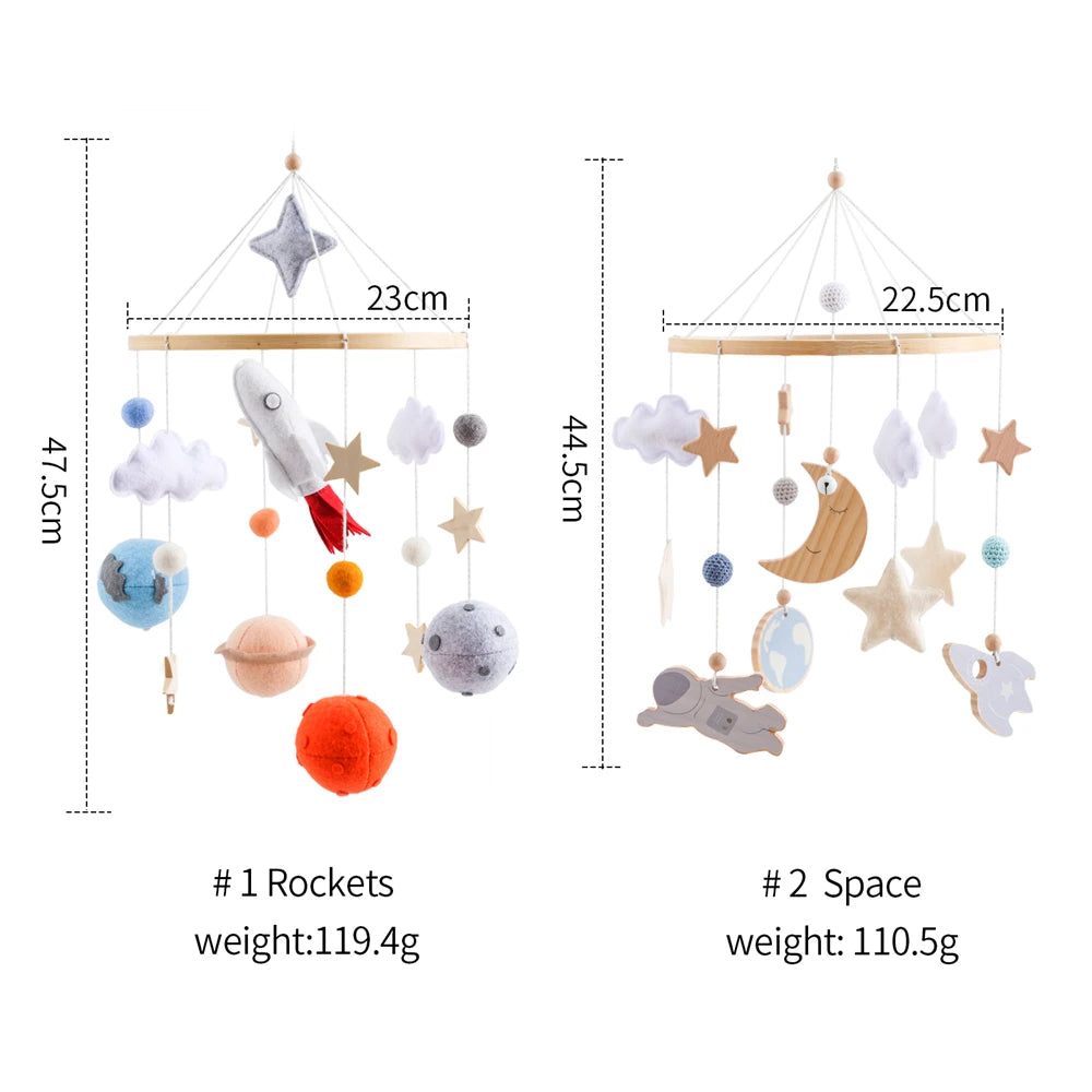 Móvil de cuna cohete de madera juguetes sensoriales para recién nacidos calmantes