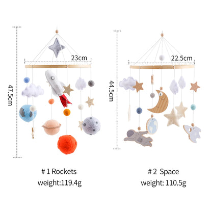 Móvil de cuna cohete de madera juguetes sensoriales para recién nacidos calmantes
