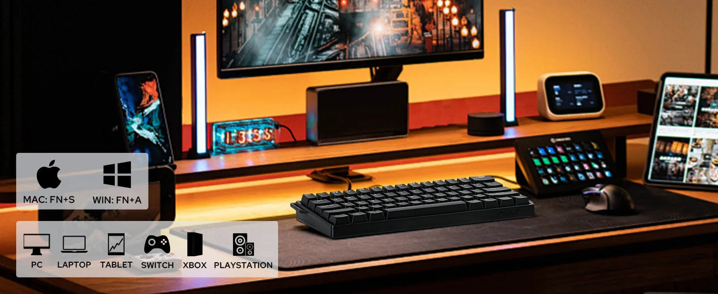 Teclado mecánico intercambiable en caliente del 60 por ciento aluminio RGB Hall