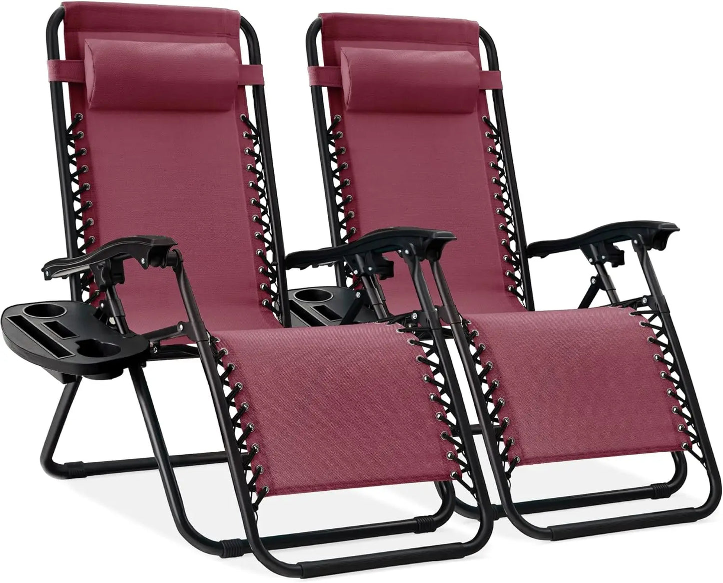 Adjustable Steel Mesh Zero Gravity Lounge Chairs with Cup Holders & Pillows - Portable Recliners for Outdoor Relaxation and Comfort