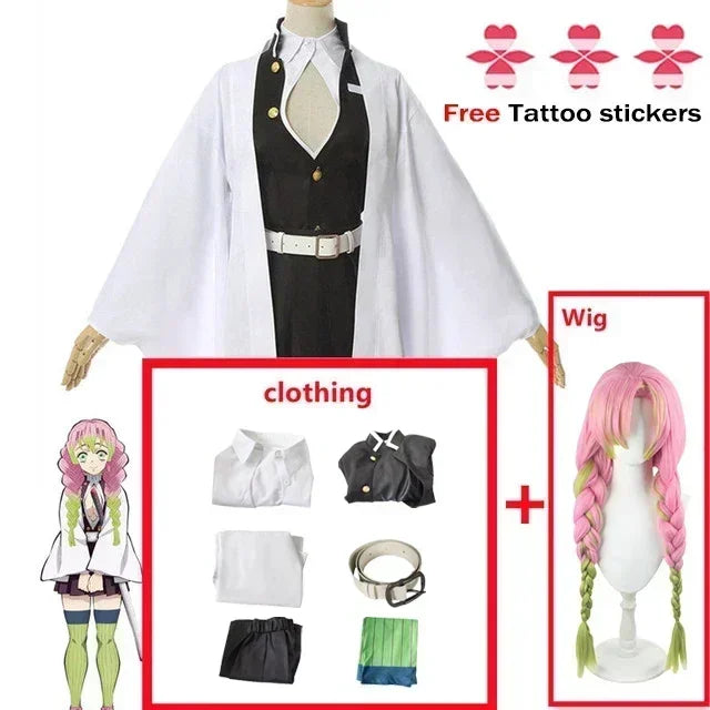 Demon Slayer Kanroji Mitsuri Kimono Haori Cosplay Costume Set with Wig for Adults Kids Halloween 2026