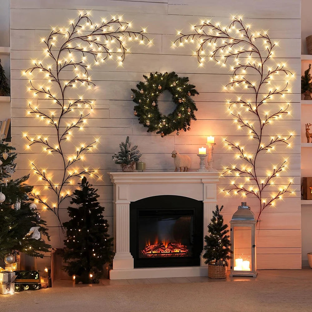 96LED Solar & USB Powered DIY Tree and Vine Lights - 8 Modes Warm White Decorative Lamp for Christmas & Party Home Decor