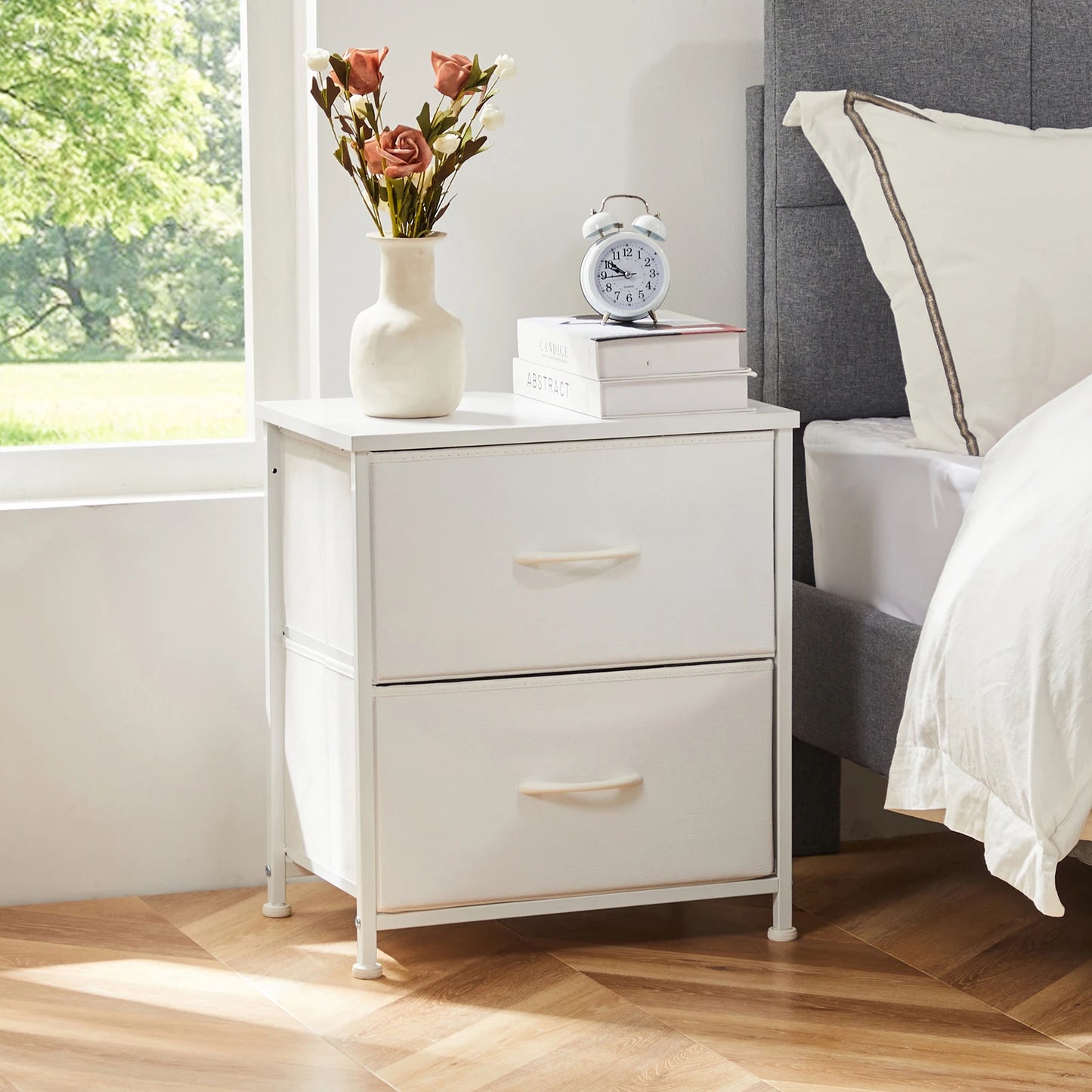 Versatile 2-Drawer Nightstand with Fabric Storage for Bedroom and Living Room