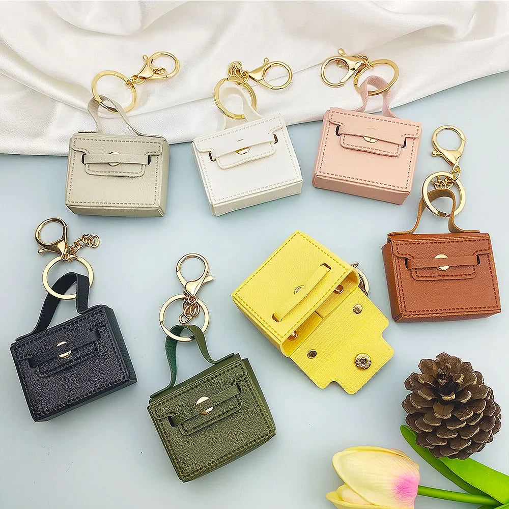 1+1 Gratis Birkin Inspiriert Mini Handtasche - Einfarbige PU Leder Münztasche Schlüsselanhänger Charm
