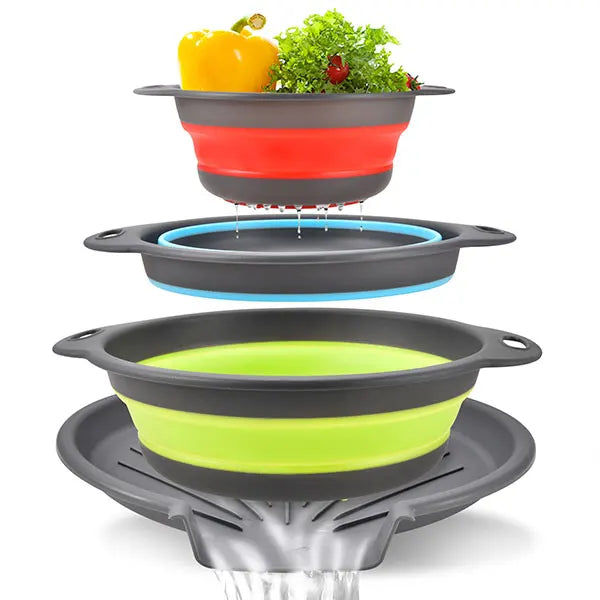 Set de coladores plegables Auto-drenantes para colgar sobre el fregadero Colador de cocina Primavera 2026 Almacenamiento fácil