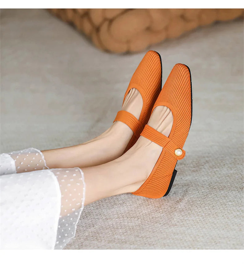 Stretchy Women Mary Jane Flats - Ribbed Knit For Spring
