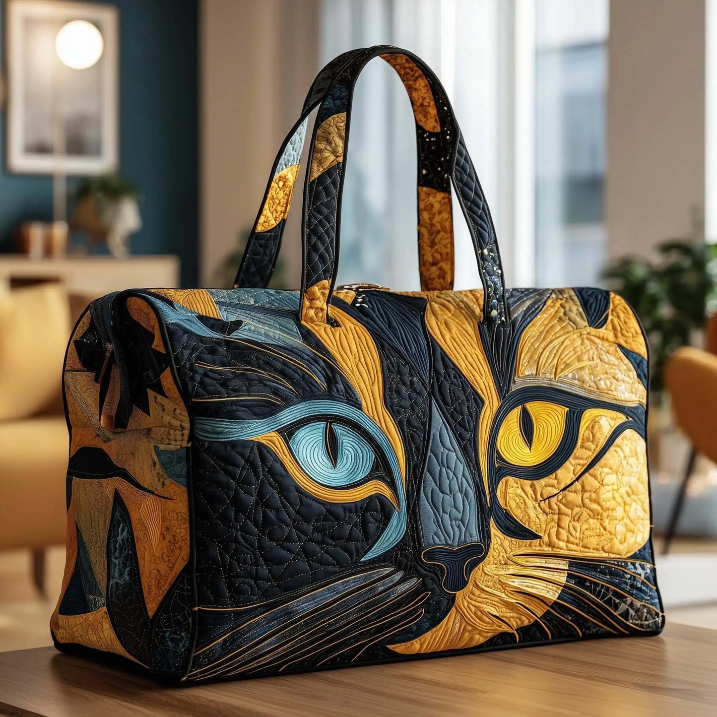 Soft Unisex Travel Tote - Quilted, Cat-Embroidered Fabric, For Beach, Hiking, Camping